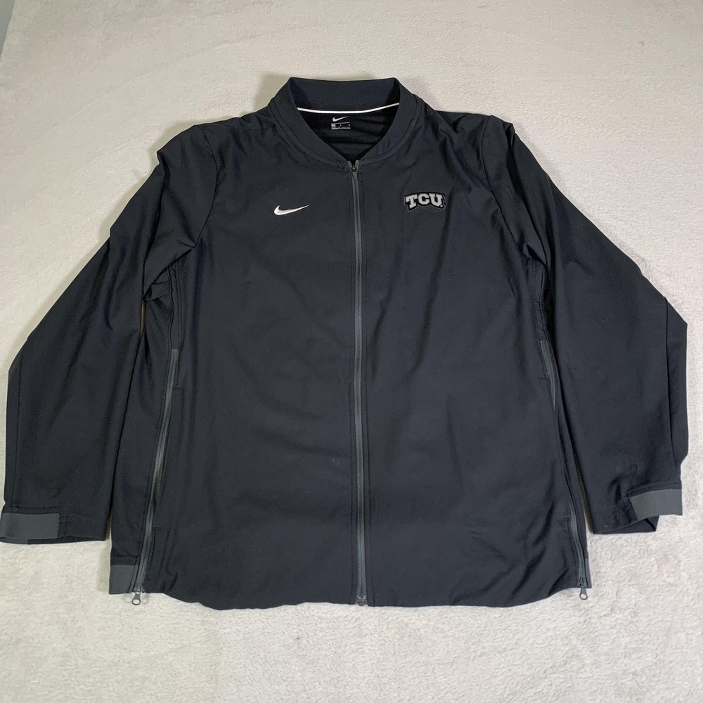 TCU Horned Frogs Jacket Mens Large Black NCAA Football Coaches Nike Full Zip‎
